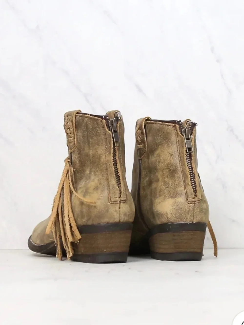 Very Volatile Genuine Leather Fringe Ankle Boots